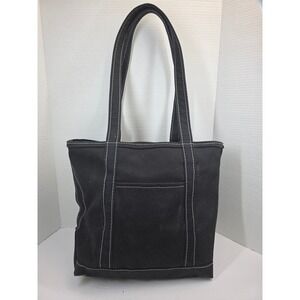 LL Bean Boat and Tote Black Canvas Zip Top Medium Custom Shoulder Bag USA Made